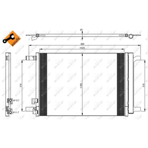 Condensator climatizare, Radiator clima Audi A3 (8v1), Tt (Fv3); Seat Leon (5f); Skoda Octavia 3 (5e3), Superb (3v3); Vw Golf Alltrack (Ba5), Golf Sportsvan (Am1), Golf 7 (5g1, Be1), Passat (3g2), 2.0 TDI, NRF, 5Q0816411AA