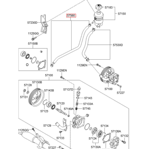 Furtun rezervor servodirectie, Hyundai Santa Fe 09.2006-2012 motorizare 2, diesel, Original 575602B000