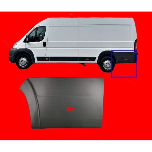 Bandou aripa, ornament Fiat Ducato (250), 09.2006-08.2014; Peugeot Boxer (250), 09.2006-08.2014 , Citroen Jumper (250), 09.2006-08.2014, Stanga, versiune lunga, cu gauri; negru; in spatele rotii; aripa spate