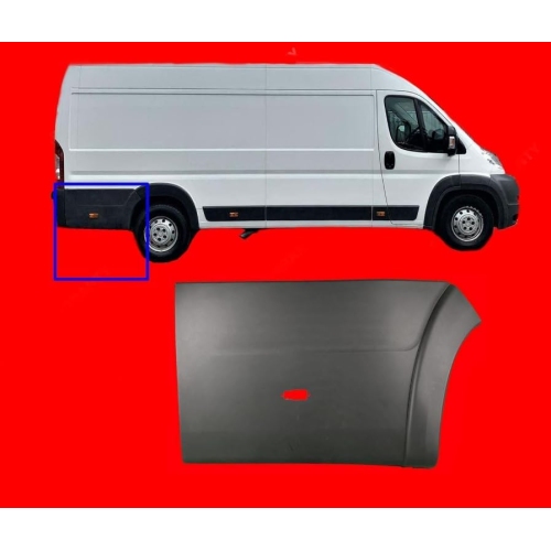 Bandou aripa, ornament Fiat Ducato (250), 09.2006-08.2014; Peugeot Boxer (250), 09.2006-08.2014 , Citroen Jumper (250), 09.2006-08.2014, Dreapta, versiune lunga, cu gauri; negru; in spatele rotii; aripa spate