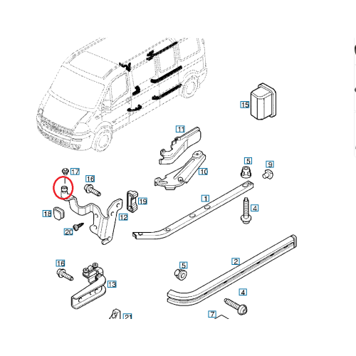 Rola usa culisanta Opel Movano, 07.1998-2010; Renault Master (D), 07.1998-01.2010, NISSAN INTERSTAR 2002-, usa culisanta, partea superioara, Stanga = Dreapta,