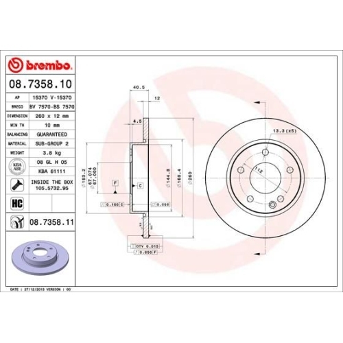 Set discuri frana punte fata Mercedes Clasa A 07.1997-08.2004, BREMBO