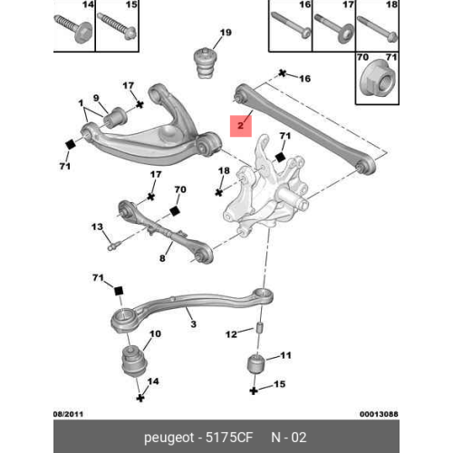 Bucsa brat suspensie punte spate TEKNOROT PE-BS078,Citroen C5, 2001-2019; C6 (TD), 2005-2012; Peugeot 407, 2004-2011; 508, 2010-2018; stanga = dreapta,