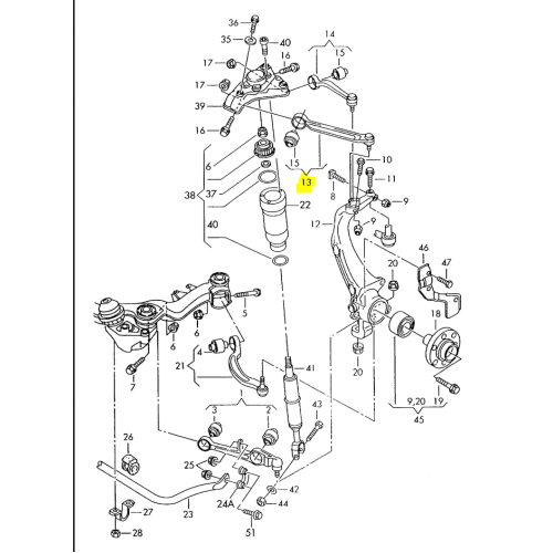 Brat suspensie superior roata punte fata Audi A4 (B5/B6/B7), 1994-2007, A6 (C5) 1997-2004; Skoda Superb (3u4) 2002-2008; Vw Passat (B5) 1996-2005; partea stanga, spre Fata, spre exterior; SRLINE Polonia