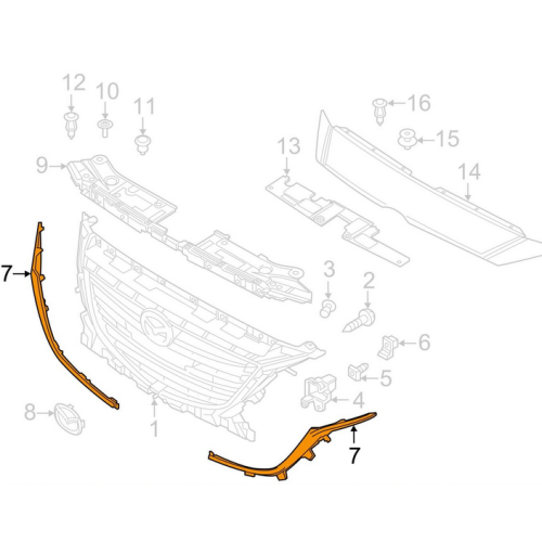 Ornament grila radiator Mazda 3 (Bm), 06.2013-08.2017, Cromat, partea Dreapta, BHN1-50-7K1A