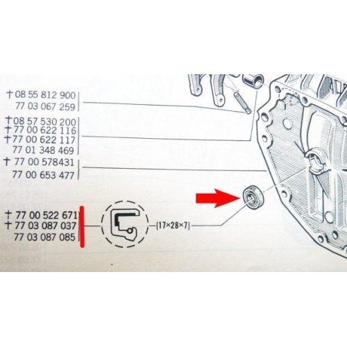 Simering Renault, 17x28x7mm, Original, 7703087085