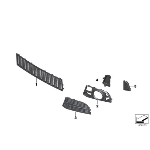 Grila bara Bmw Seria 5 (F10/F11) 2014-08.2017; Model M-Pack, Fata partea Stanga spre exterior, Capac in grila bara, 51118060797