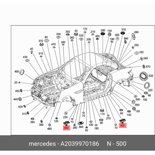 Tampon ornament prag exerior MERCEDES Clasa C (W203); Clasa CL (C215/CL216); Clasa CLC (CL203); CLK (C209); CLS (C219); Clasa E (W210/W211); Clasa SLK (R171), S COUPE (C217), 2 buc/set, fixare cric