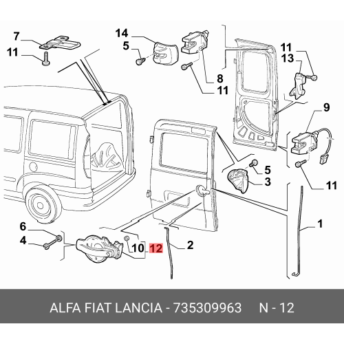 Maner usa exterior Fiat Doblo (119/223), 01.2001-01.2010, cu 1 butuc yala, negru, spate 3040Z-45