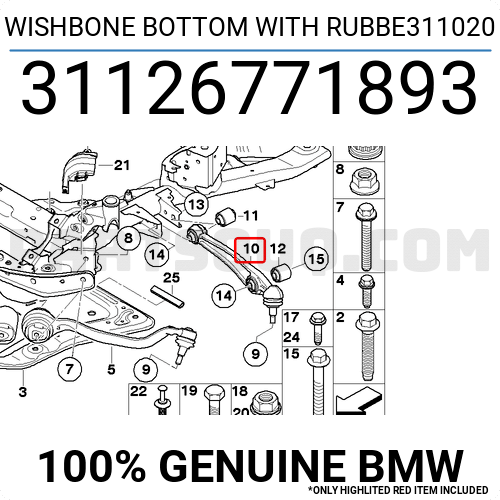 Brat suspensie roata Bmw X5 (E70) 2006-2013, X6 (E71, E72) 2008-2014; SRLine Polonia, parte montare : Punte fata, partea Stanga, spre Spate, brat inferior, spre exterior