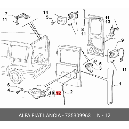 Maner usa exterior Fiat Doblo (119/223), 01.2001-12.2005; Doblo (119/223), 2006-2010, montare spate, negru / texturt; cu 1 butuc cheie, RapidAuto
