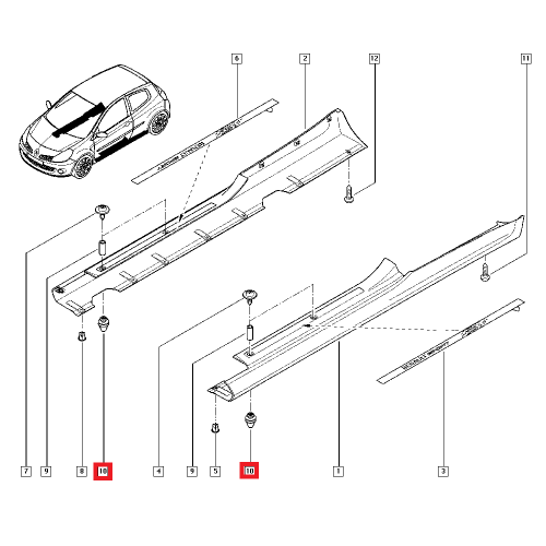 Agrafa fixare bandouri laterale Renault Megane 3, Twingo 2, Clio 3, Clips Original Renault 7701061797