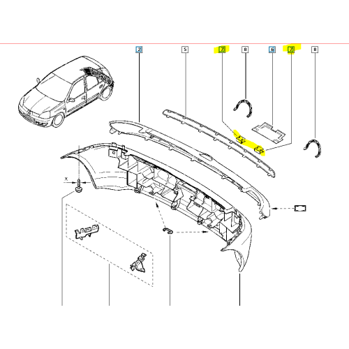 Agrafa fixare bara spate Renault Clio 2, clema originala grila masca Kangoo, 7703076098