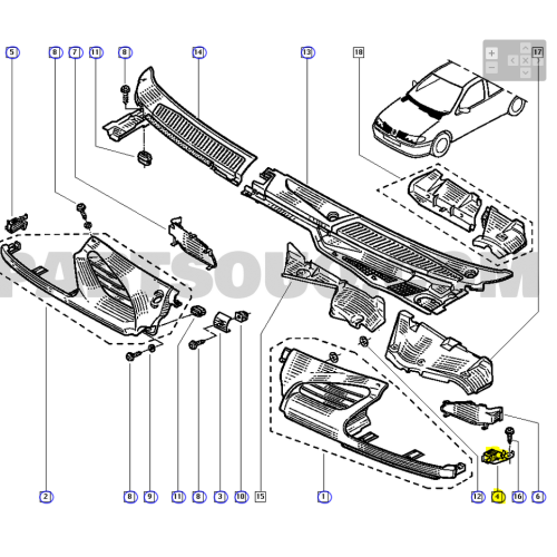 Agrafa fixare grilaj fata Renault Megane 1, Clips Original partea stanga 7700834202