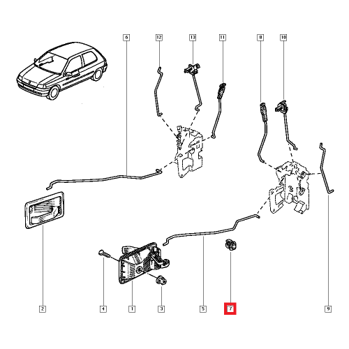 Agrafa sustinere tija maner deschidere usa CITROEN FIAT PEUGEOT RENAULT Espace 3, Laguna , Original 7703079027, 1 buc.