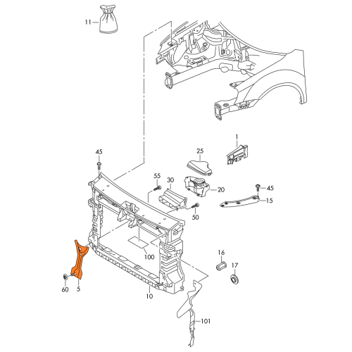 Suport Trager Vw Caddy Iii/Life (2k), 06.2010-06.2015, Vw Touran (1t3), 07.2010-08.2015, 1T0805567A