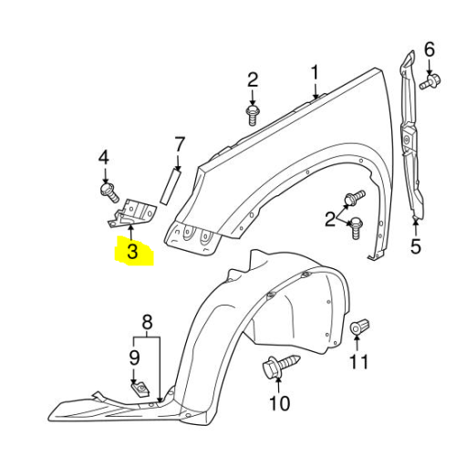 Suport fixare aripa fata Vw Tiguan (5n), 09.2007-04.2011; Vw Tiguan (5n2), 04.2011-05.2016, Fata, Dreapta, Aftermarket