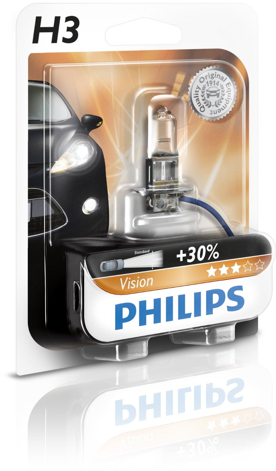 Bec auto cu halogen pentru proiector Philips Vision +30% H3 12V 55W PK22S , 1 buc.