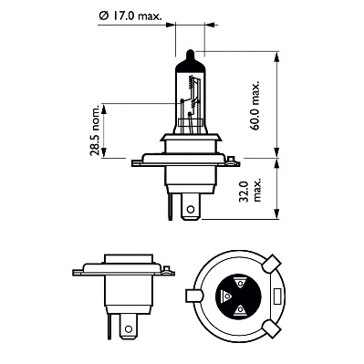 Bec auto cu halogen pentru far Philips Vision +30% H4 12V 60/55W P43t-38 , 1 buc.