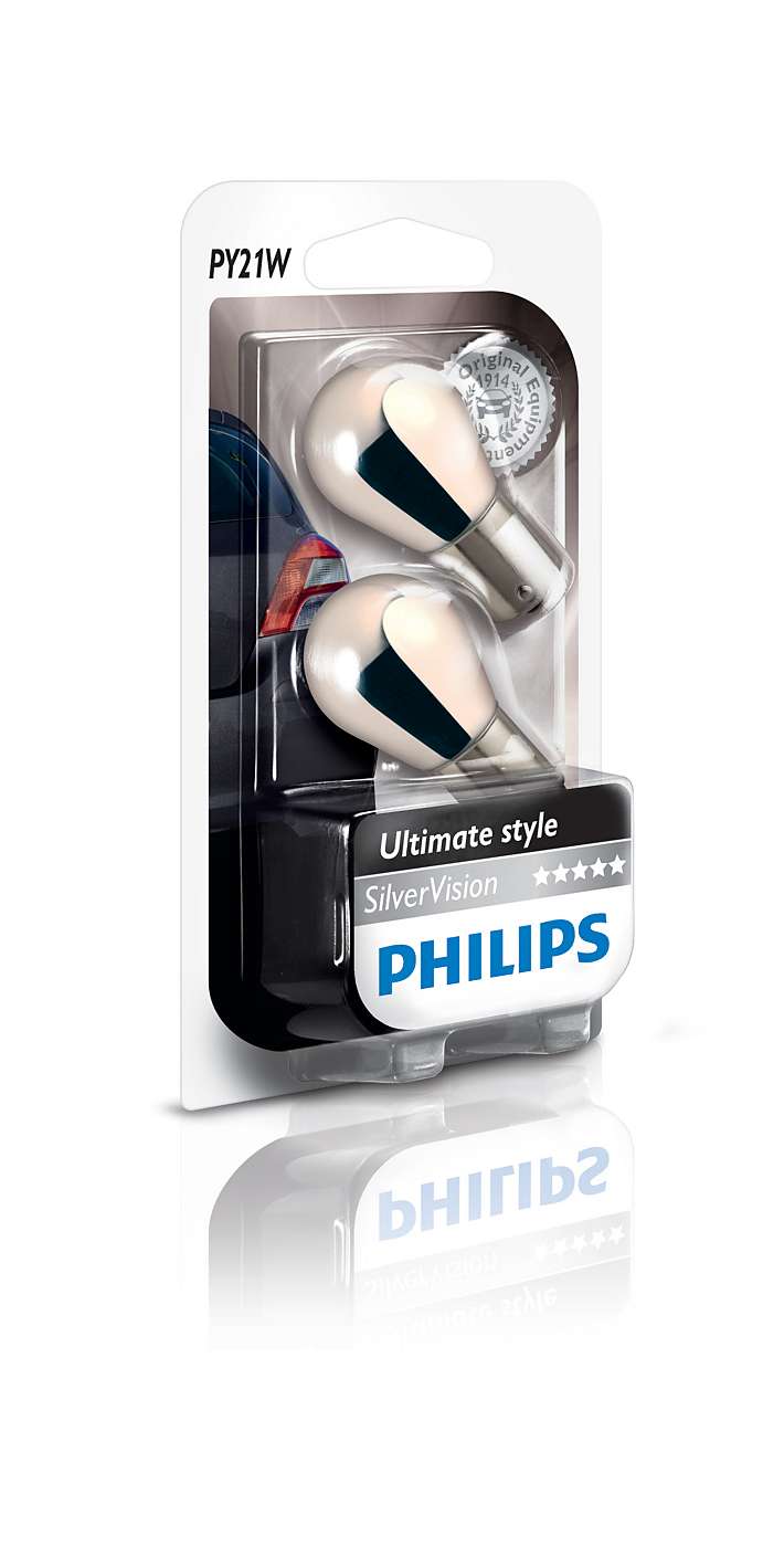 Set 2 becuri auto Philips Silver Vision pentru semnalizare 12V PY21W , crom