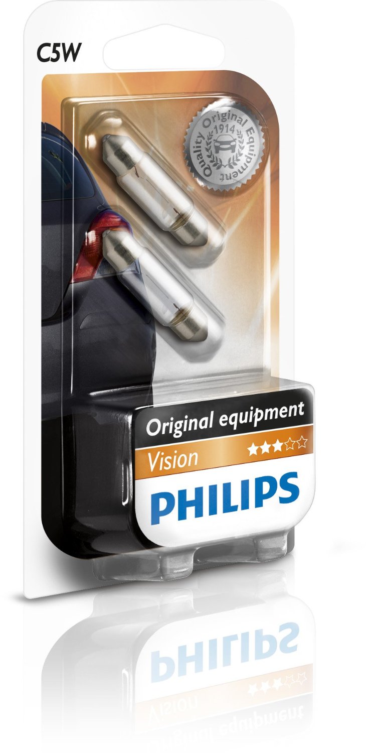 Set 2 becuri auto Philips Vision 12V C5W SV8.5 5W 11x35mm alb tip sofit