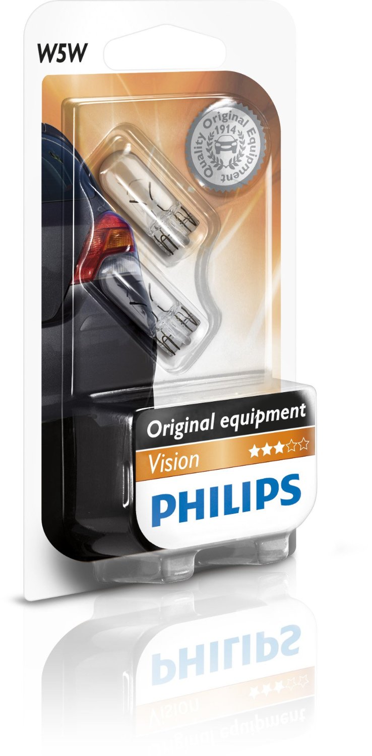 Set 2 becuri auto Philips 12V T10 W2.1x9.5d 5W alb