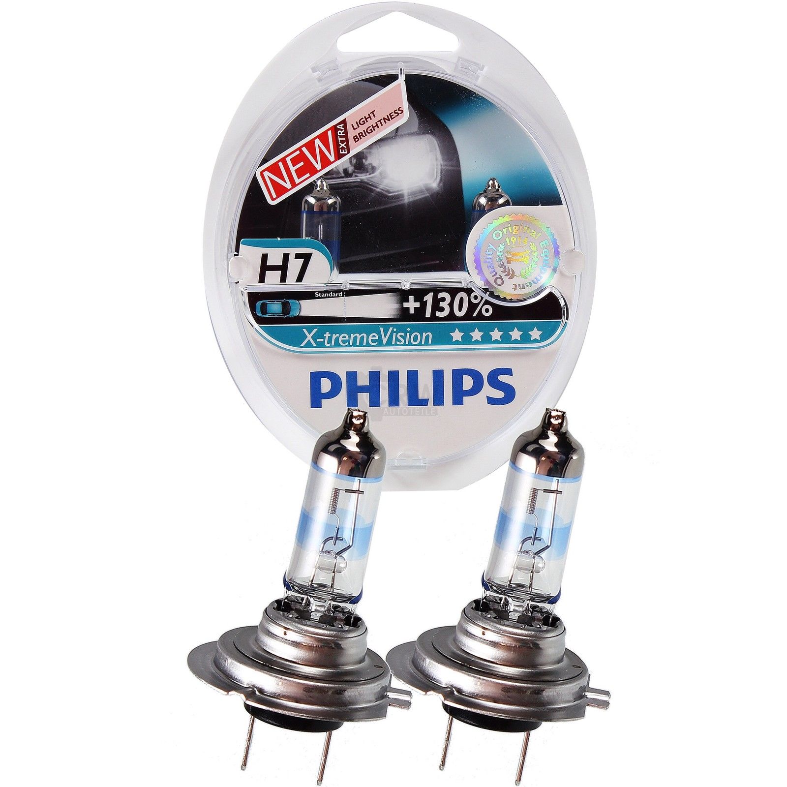 Set 2 becuri auto cu halogen pentru far Philips X-treme Vision +130% mai multa lumina H7 12V 55W PX26D