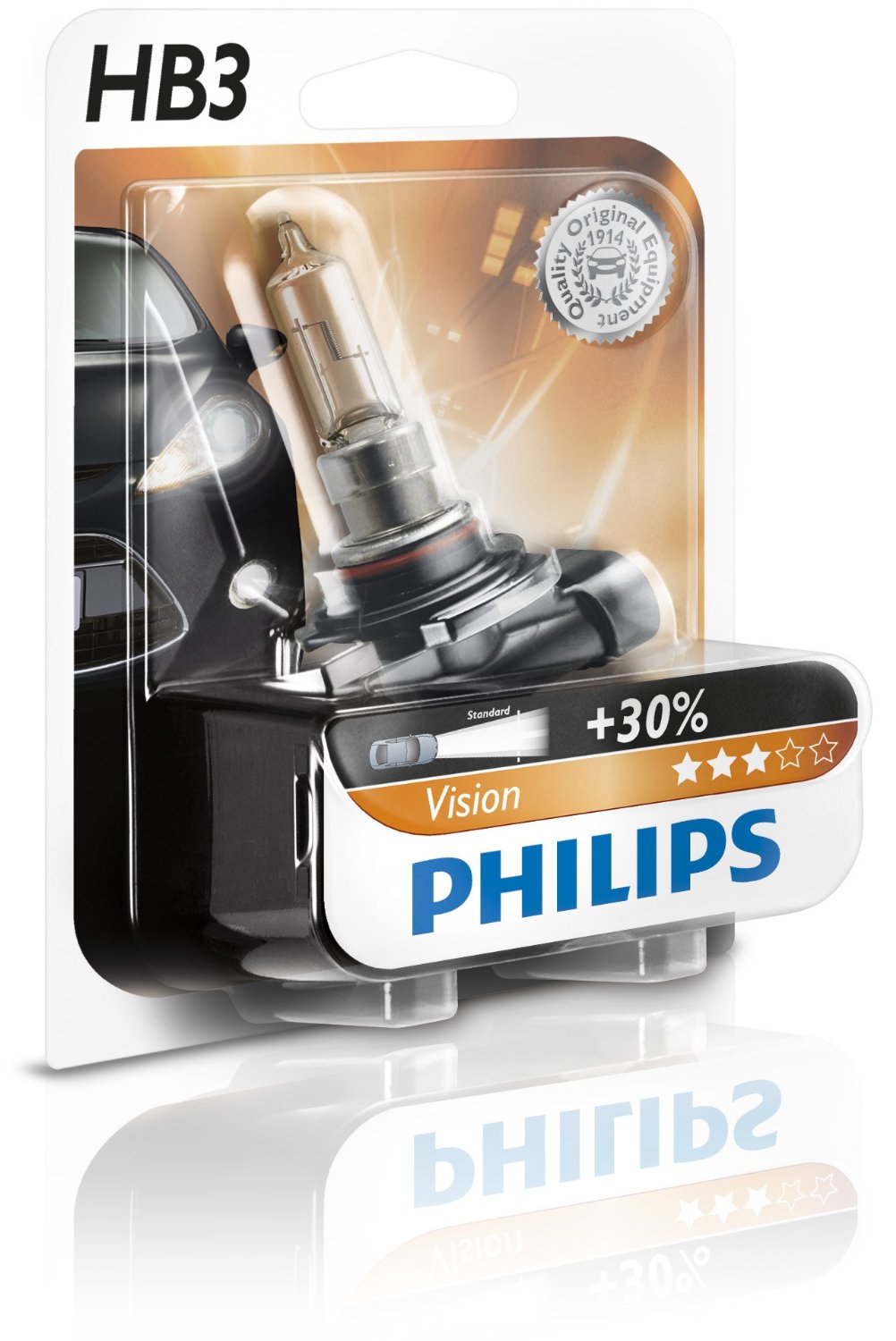 Bec auto cu halogen pentru far Philips Vision +30% lumina HB3 12V 60W P20d , 1 buc.