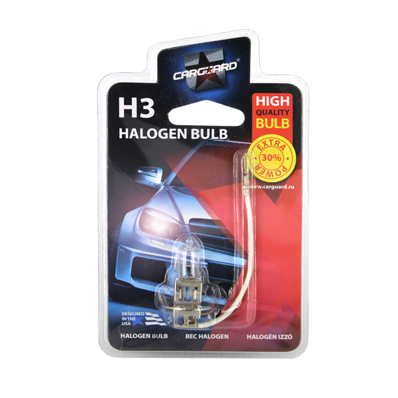 Bec auto cu halogen pentru proiector Carguard H3 12V 55W PK22S , +30% intensitate, 1 buc.