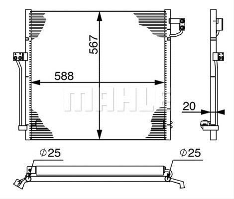 Condensator climatizare, Radiator AC Mercedes Gl/Gls (X166) 2012-, M/Gle-Klasse (W166) 2012-/15-, 640(580)x570x22mm, MAHLE AC41000S