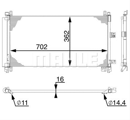 Condensator climatizare, Radiator AC Citroen C5 2008-, C6 2005-2012; Peugeot 407 2004-2011, 508 2010-, 745(700)x365x16mm, MAHLE AC597000S