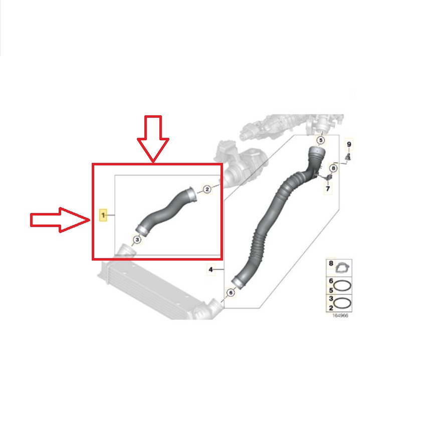 Furtun intercooler, supraalimentare Bmw Seria 1 E87/E88/E81/E82 2004-2011, Seria 3 E90/E91/92/93 2005-2013, X1 E84 2009-2015, cauciuc, RapidAuto 2001PT-6 motorizare 2.0 diesel