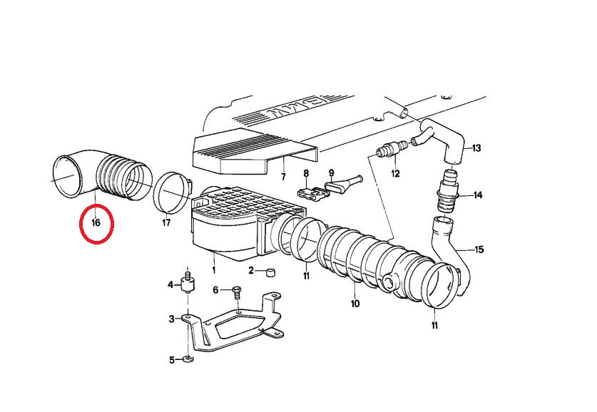 Furtun filtru aer, tubulatura filtru Bmw Seria 5 E34, 88-1995, Seria 7 E32, 86-1994, plastic, RapidAuto 2015PF-2