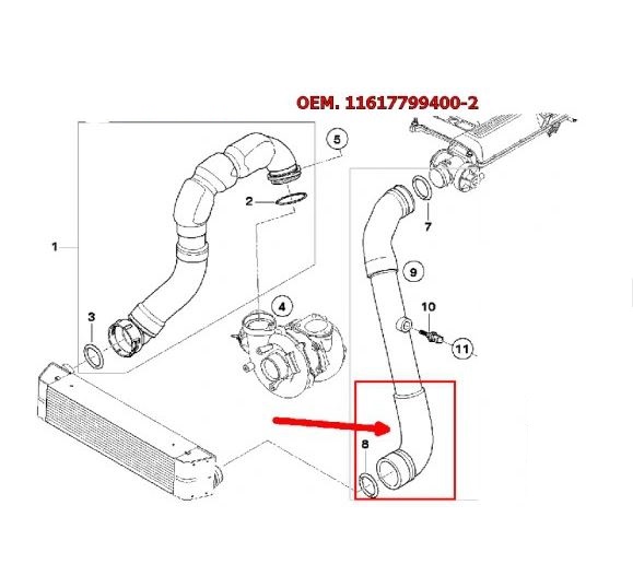 Furtun intercooler, supraalimentare Bmw Seria 3 E46 1998-2006, Seria 5 E60/E61 2003-2010, diametru 54 mm, cauciuc, RapidAuto 2017PT-8