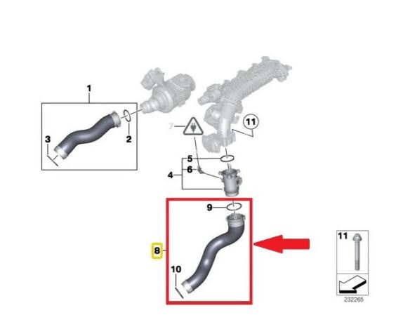 Furtun intercooler, supraalimentare Bmw Seria 5 F10/F11 2010-, Seria 5 Gt F07 2009-, cauciuc, RapidAuto 2019PT-1