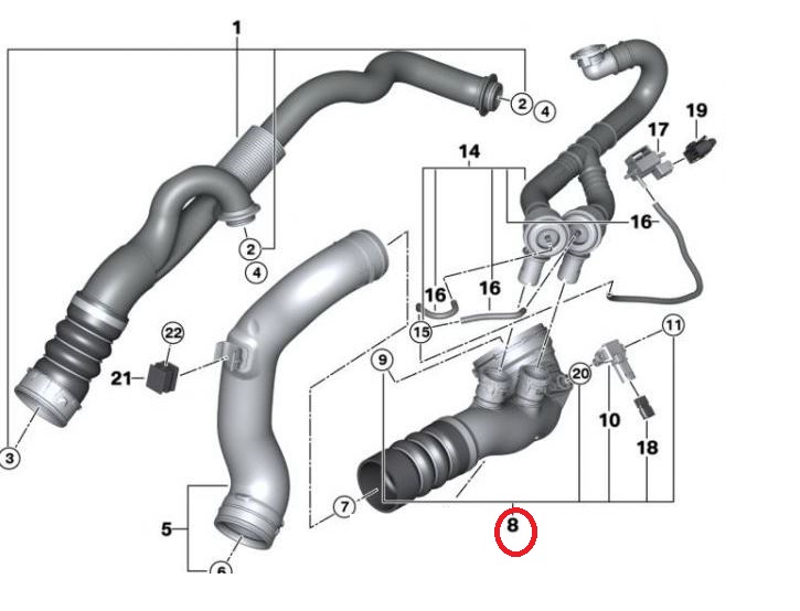 Furtun filtru aer, tubulatura filtru Bmw Seria 7 F01/F02 2008-, X6 E71 2008-2014, plastic, cu senzor, RapidAuto 2025PF-1