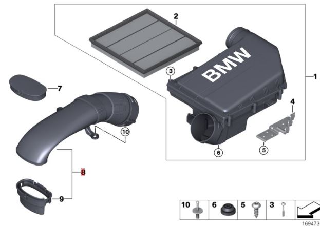 Furtun filtru aer, tubulatura filtru Bmw X5 E70 2007-2013, X6 E71 2008-2014, plastic, RapidAuto 2051PF-1