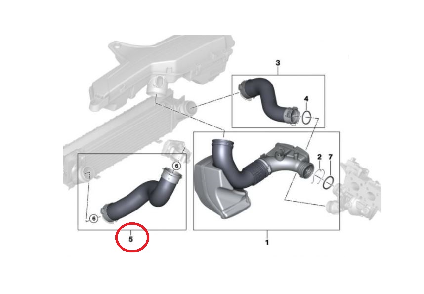 Furtun intercooler, supraalimentare Bmw Seria 1 F20/21 2011-2019, Seria 2 F22/F23 2014-, Seria 3 F30/31 2011-, Seria 4 F32/33 2013-, cauciuc, RapidAuto 20C1PT-2