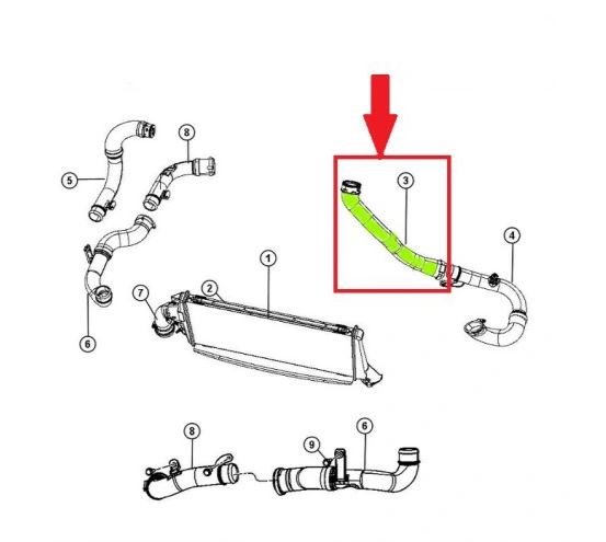 Furtun intercooler, supraalimentare Chrysler Sebring 2007-2010; Dodge Avenger 2008-2013, diametru 50 mm, cauciuc, RapidAuto 2413PT-1