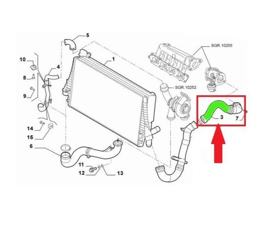 Furtun intercooler, supraalimentare Fiat Croma 2005-2011, diametru 56/56 mm, cauciuc, RapidAuto 3029PT-1