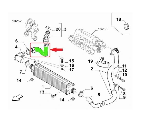 Furtun intercooler, supraalimentare Fiat Bravo 2007-; Lancia Delta 2008-, diametru 45 mm, cauciuc, RapidAuto 3031PT-1