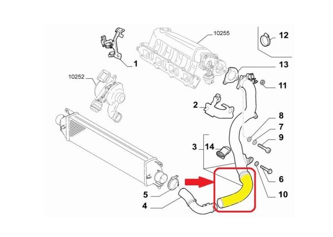 Furtun intercooler, supraalimentare Fiat Bravo 2007-; Lancia Delta 2008-, diametru 49/55 mm, cauciuc, RapidAuto 4208PT-1