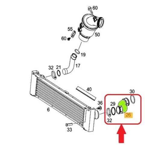 Furtun intercooler, supraalimentare Mercedes Vito/Viano (W639) 2003-2014, cauciuc, scurt, RapidAuto 5040PT-2