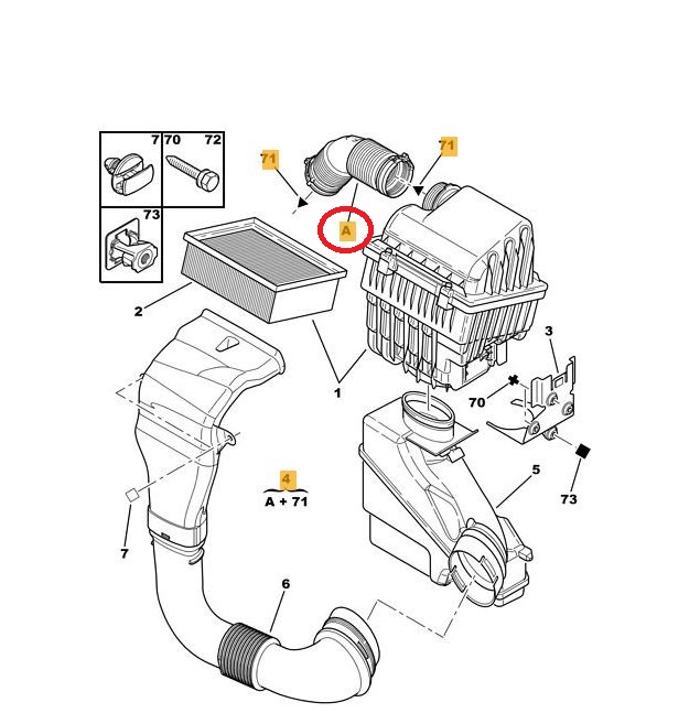 Furtun filtru aer, tubulatura filtru Citroen C4 Picasso 2006-2013, C4 2004-2010; Peugeot 307 2001-2008, 308 2007-, plastic, RapidAuto 5710PF-1