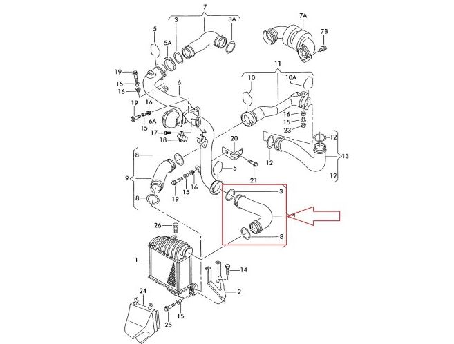 Furtun intercooler, supraalimentare Seat Leon 1999-2005, Toledo 1999-2005; Vw Bora 1998-2005, Golf Iv 1997-2003, cauciuc, RapidAuto 6722PT-2