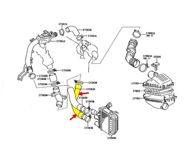 Furtun intercooler, supraalimentare Toyota Avensis Verso 2001-2009, Avensis 2000-2003, Avensis 2003-2008, Corolla Verso 2002-2004, Corolla 2000-2001, Corolla 2002-2007, diametru 55/58 mm, cauciuc, RapidAuto 8125PT-1