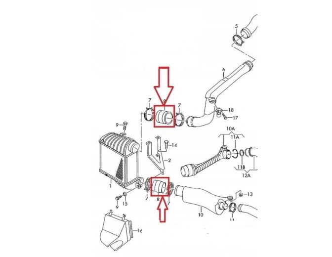 Furtun intercooler, supraalimentare Audi A3 1996-2003; Seat Leon 1999-2005, Toledo 1999-2005; Skoda Octavia 1996-2010; Vw Bora 1998-2005, Golf Iv 1997-2003, New Beetle 1998-2010, cauciuc, scurt, RapidAuto 9512PT-1