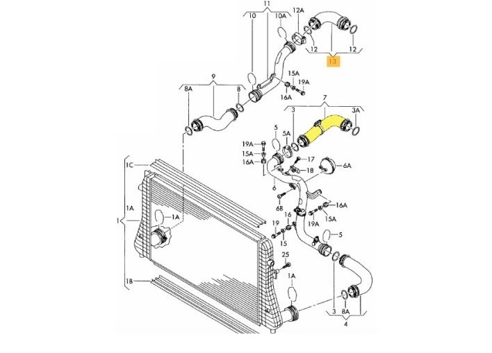 Furtun intercooler, 52 mm, silicon, Audi A3 2003-, Seat Altea 2003-; Toledo VW caddy 2004- EOS Golf 5 Plus; Golf 5; Golf 6 Plus; Jetta 2005-2010 Leon 2005-2012; Skoda Octavia 2004-2013, Superb 2005-; Passat B6 2005-, Touran 2003-; motor 1.9 TDI; 2.0 TDI