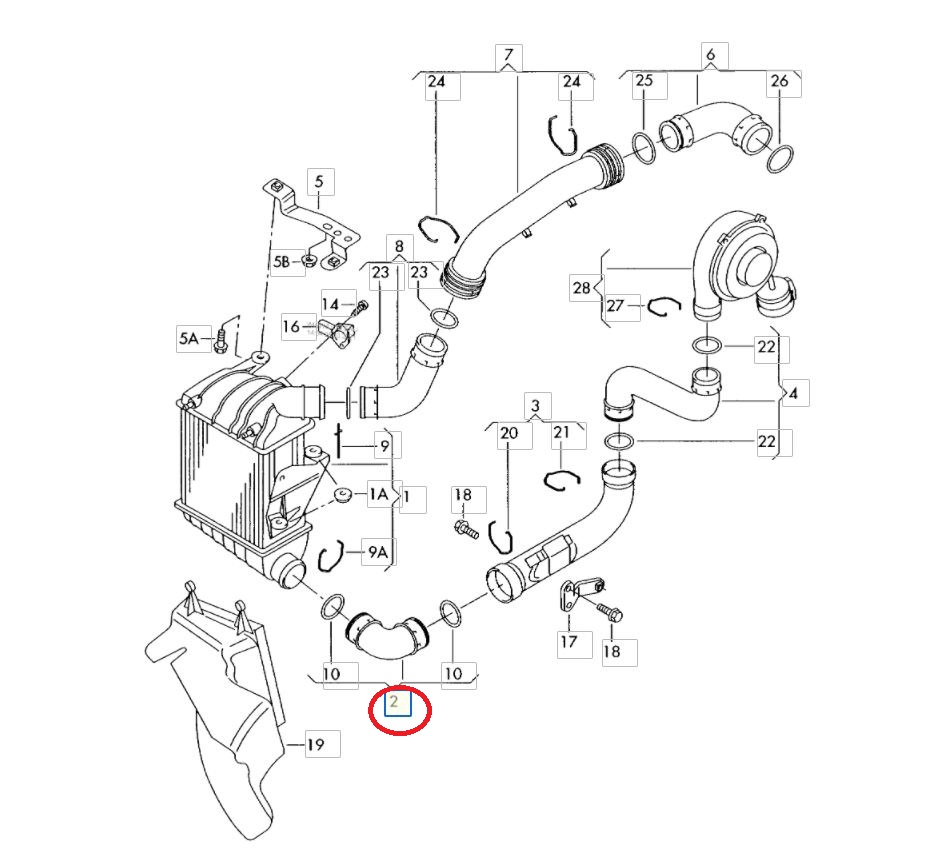 Furtun intercooler, supraalimentare Seat Cordoba 2002-2009, Ibiza 2002-2008; Skoda Fabia 1999-2007; Vw Polo 2001-2005, Polo 2005-2009, cauciuc, scurt, RapidAuto 9525PT-1