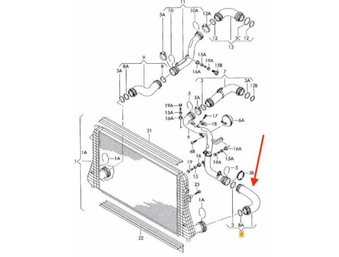 Furtun intercooler, supraalimentare Audi A3 2003-2013; Seat Altea 2003-, Leon 2005-2012, Toledo 2004-2010; Skoda Octavia 2004-2013, Superb 2008-2015, cauciuc, RapidAuto 9548PT-1